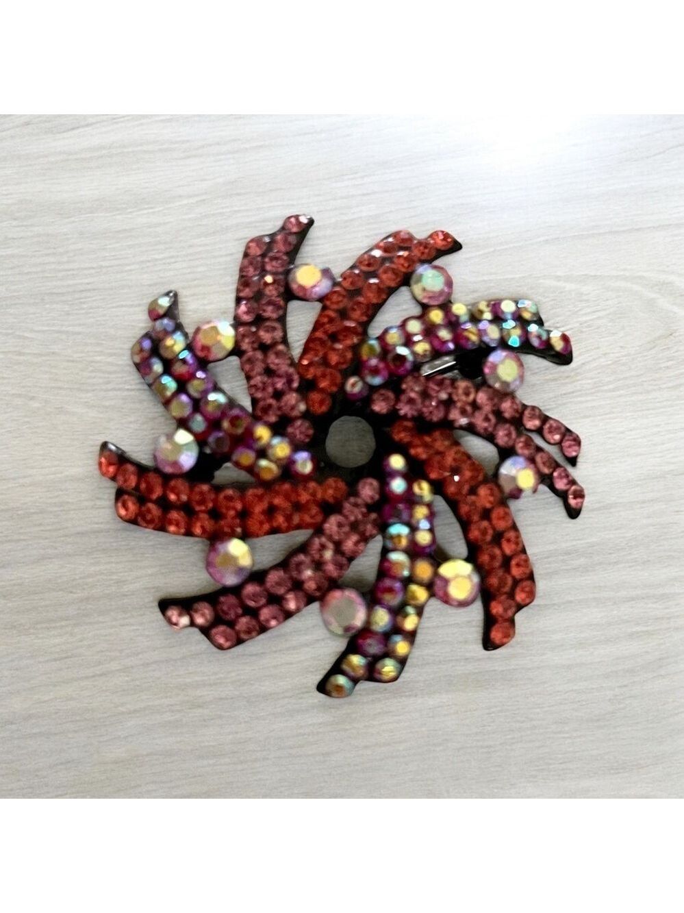 Vintage Circle Brooch Aurora Borealis  Stones, and Orange and Pink Rhi…